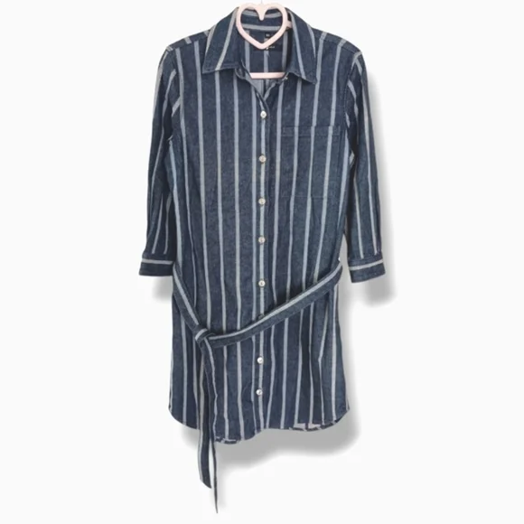 7 For All Mankind Denim Stripe Shirt Dress - Picture 7 of 11